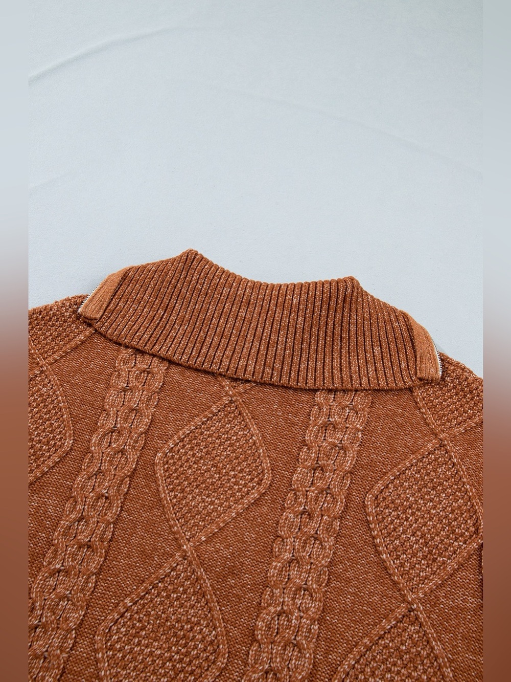 Zip-Up Cable Knit Drop Shoulder Sweater Dress - Picture 10 of 15